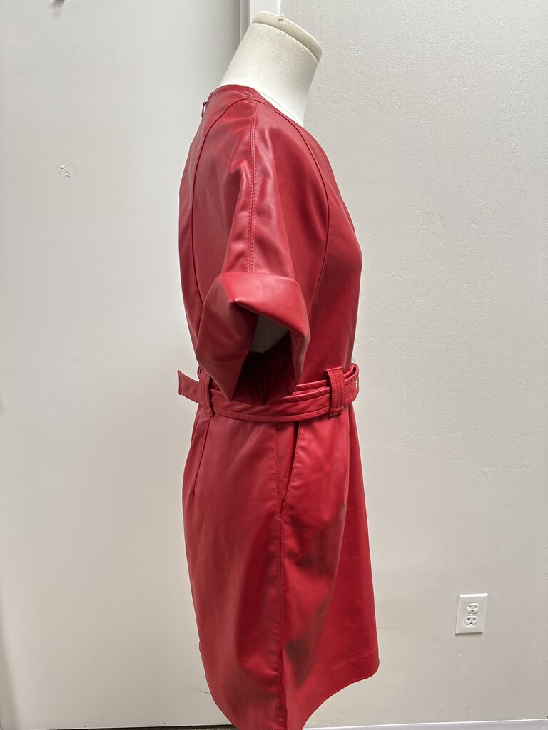 Pinko Red Faux Leather Belted Dress