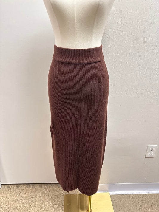 La Maille Sezan Brown Ribbed Skirt