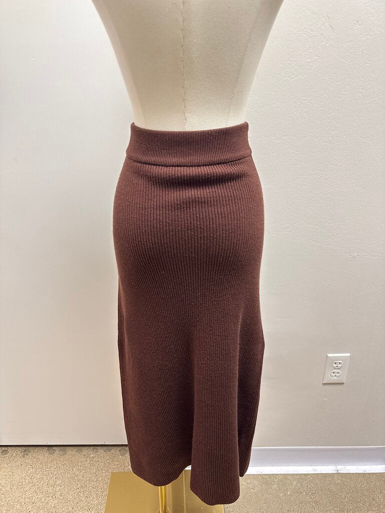 La Maille Sezan Brown Ribbed Skirt