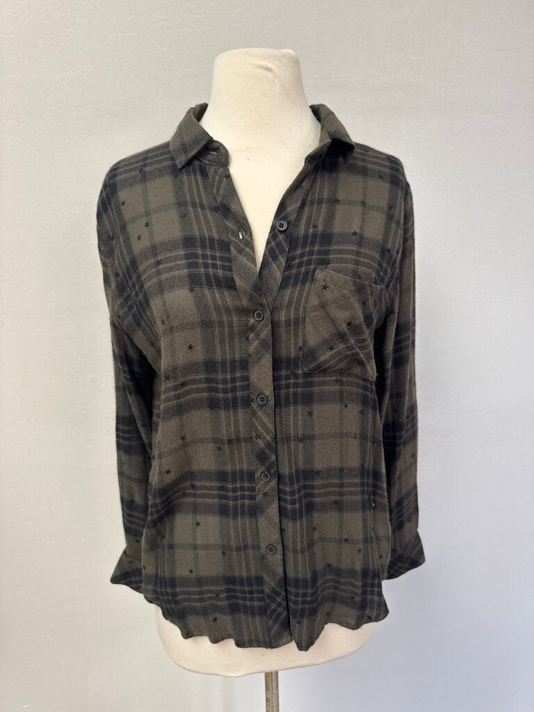 Rails Green Plaid and Stars Button Up
