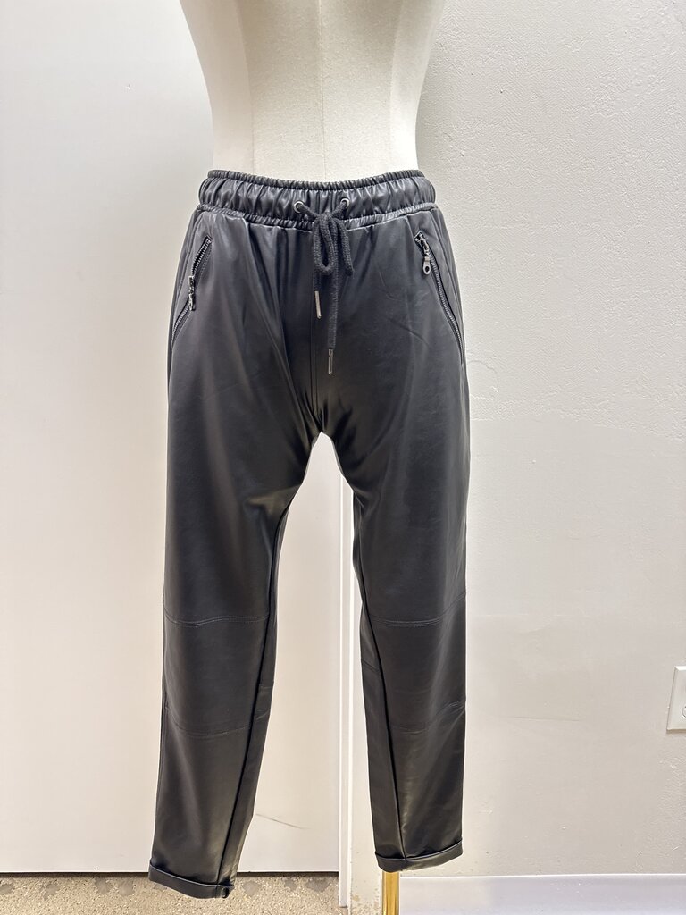 David Lerner Black Faux Leather Jogger