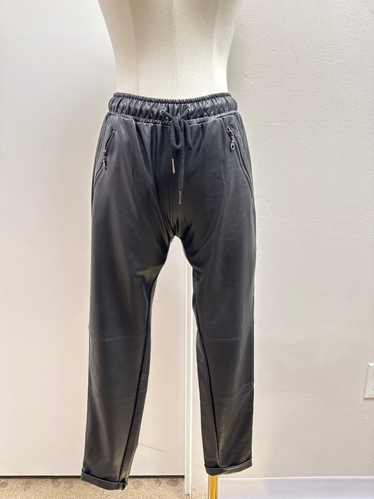 David Lerner Black Faux Leather Jogger