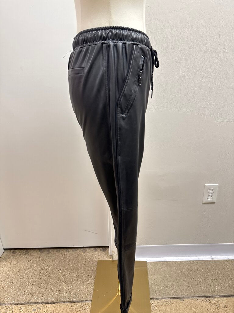 David Lerner Black Faux Leather Jogger