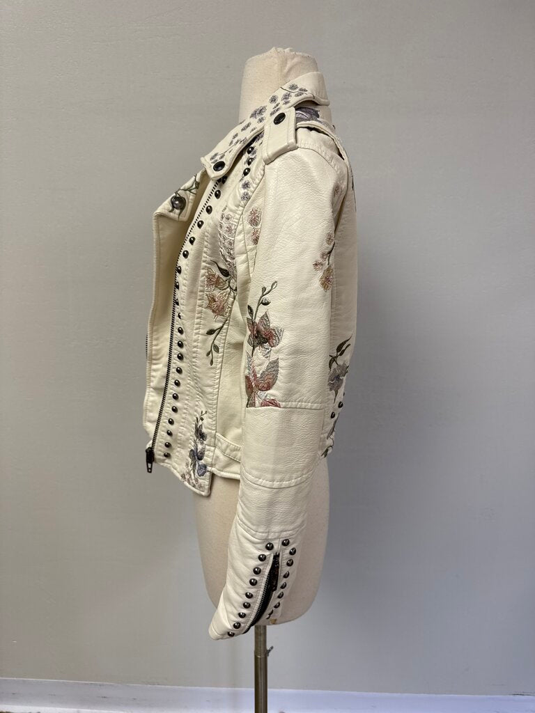 Blank NYC Ivory Embroidered Leather Jacket