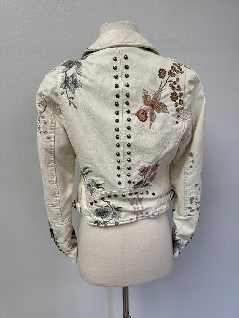 Blank NYC Ivory Embroidered Leather Jacket