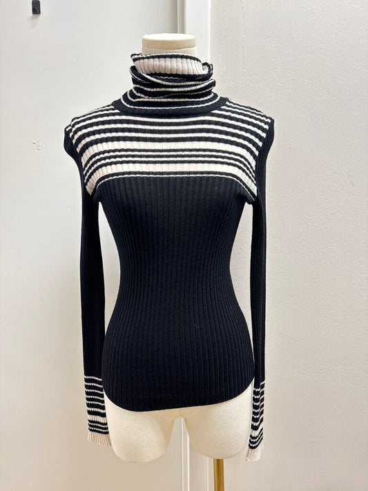 Nude Black and White Turtleneck