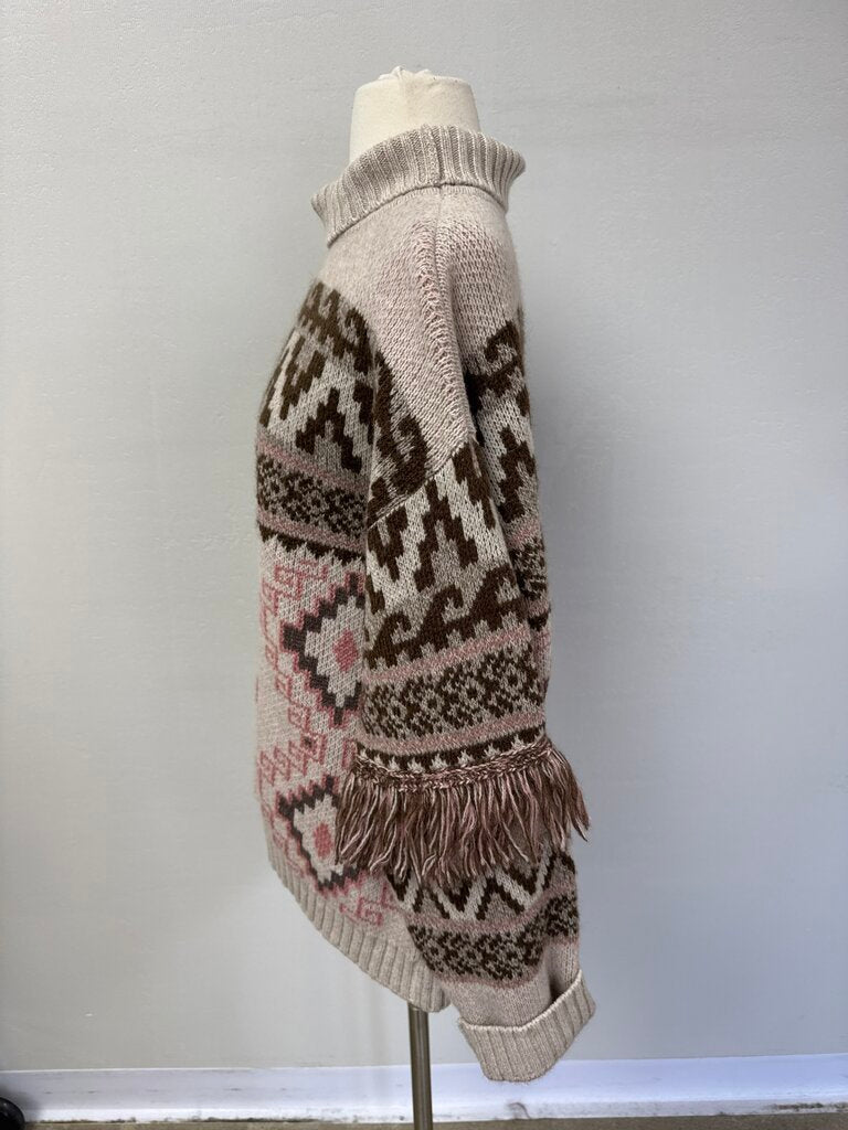 Max Mara Tan Printed Mock Neck Sweater
