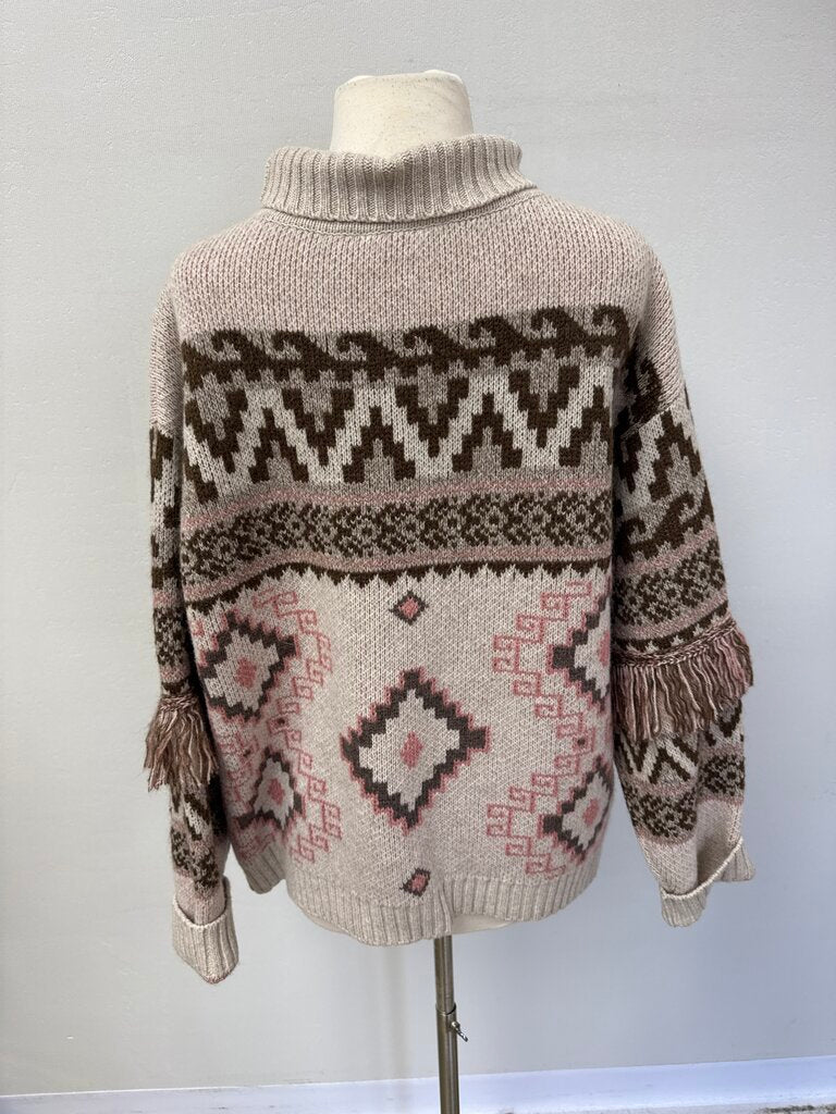 Max Mara Tan Printed Mock Neck Sweater