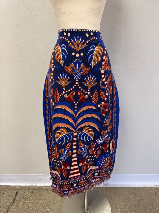 Farm Rio Blue Knit Midi Scarf Skirt