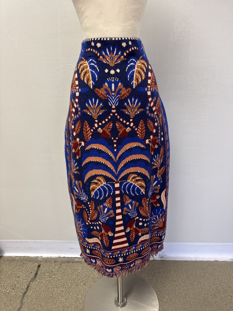 Farm Rio Blue Knit Midi Scarf Skirt