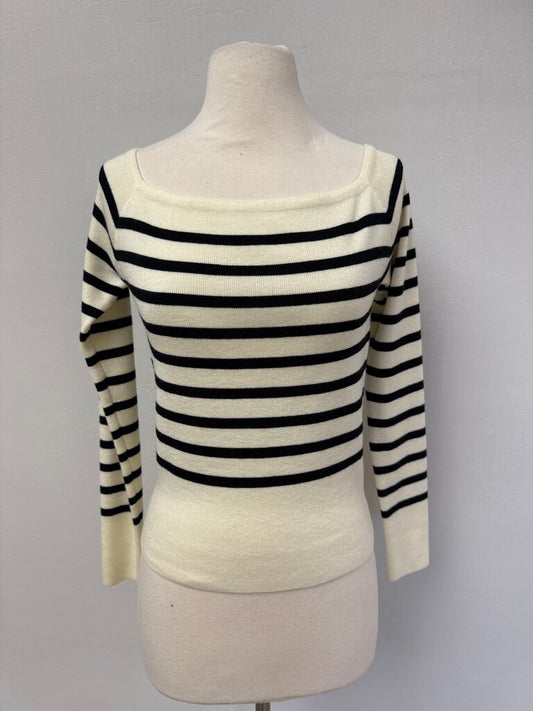 Pixie Market Ivory and Black Striped Square Neck Sweater