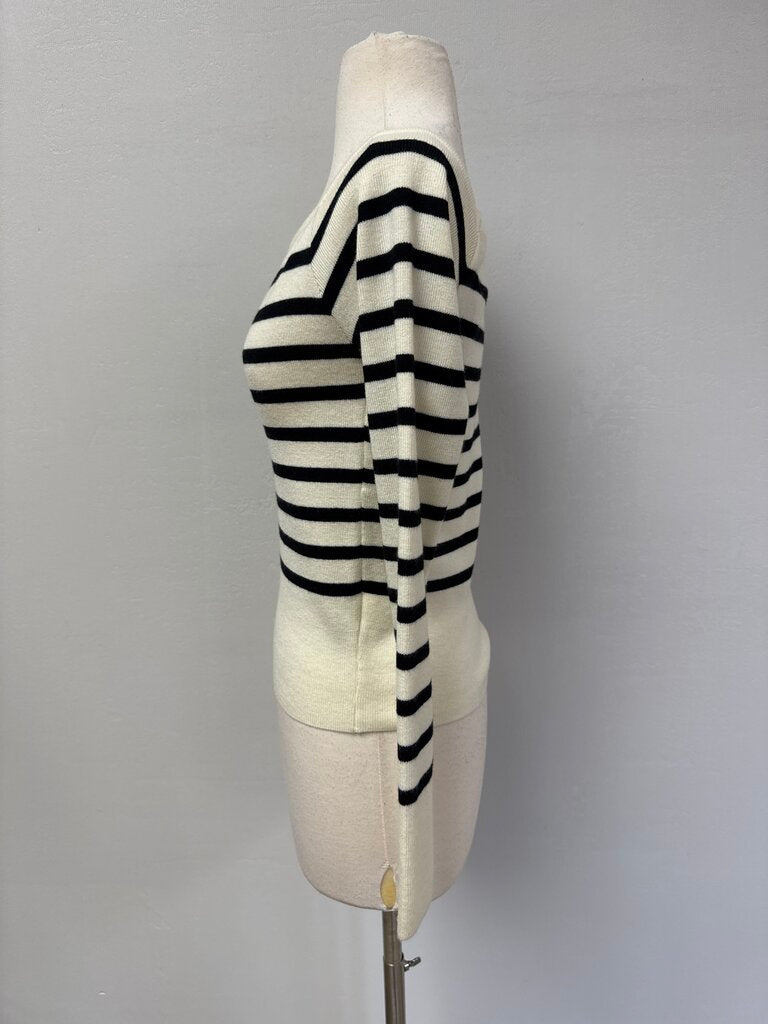 Pixie Market Ivory and Black Striped Square Neck Sweater