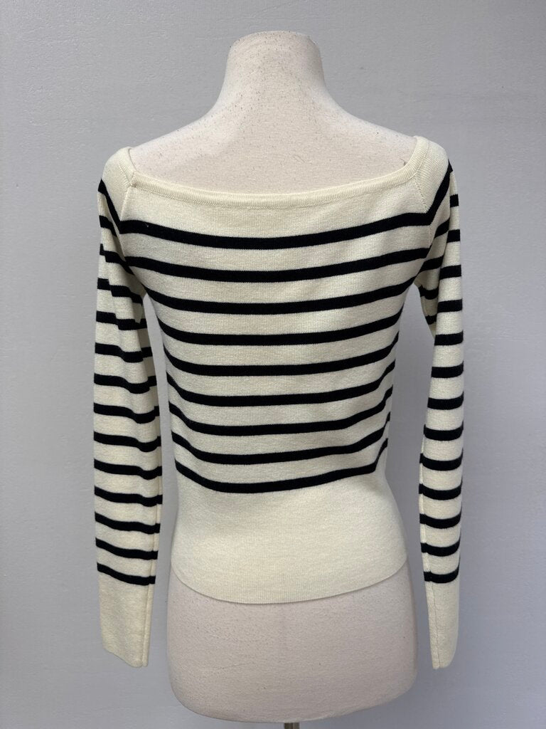 Pixie Market Ivory and Black Striped Square Neck Sweater