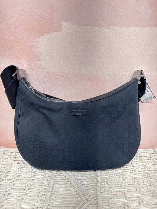 Gucci Black Monogram Canvas Half Moon Shoulder Bag w/Dustbag