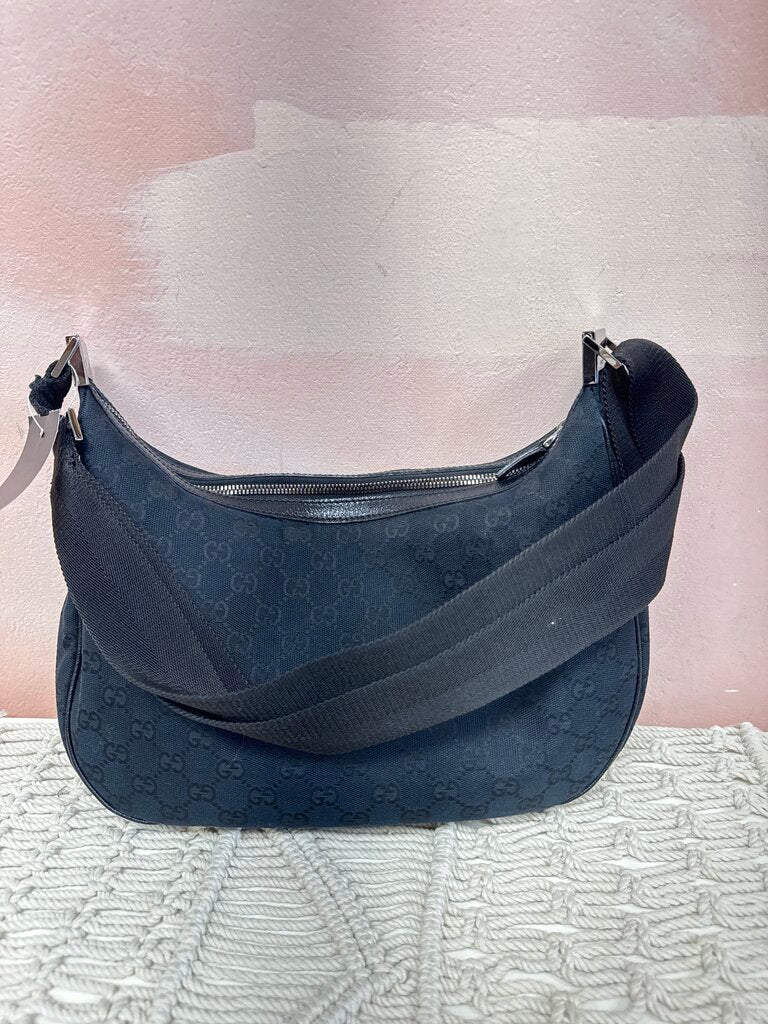 Gucci Black Monogram Canvas Half Moon Shoulder Bag w/Dustbag