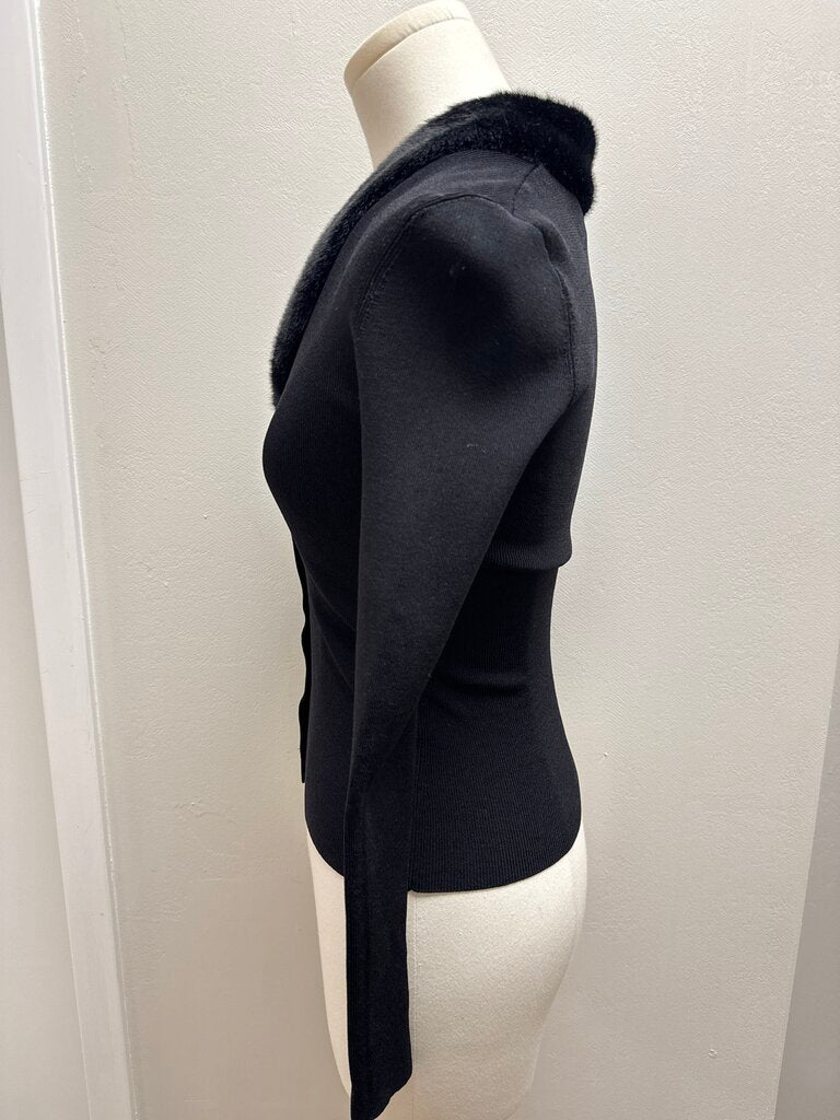 Staud Black Fur Trim Cardigan NWT