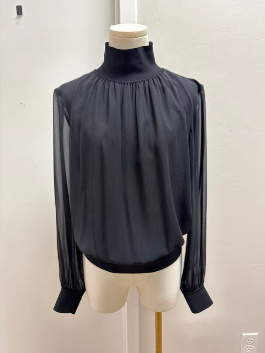 Lafayette 148 Black Mock Neck Blouse