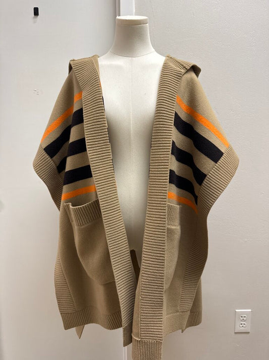 Burberry Tan Logo Hooded Open Front Sweater