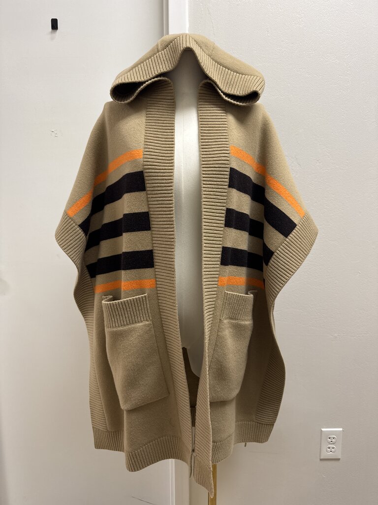 Burberry Tan Logo Hooded Open Front Sweater