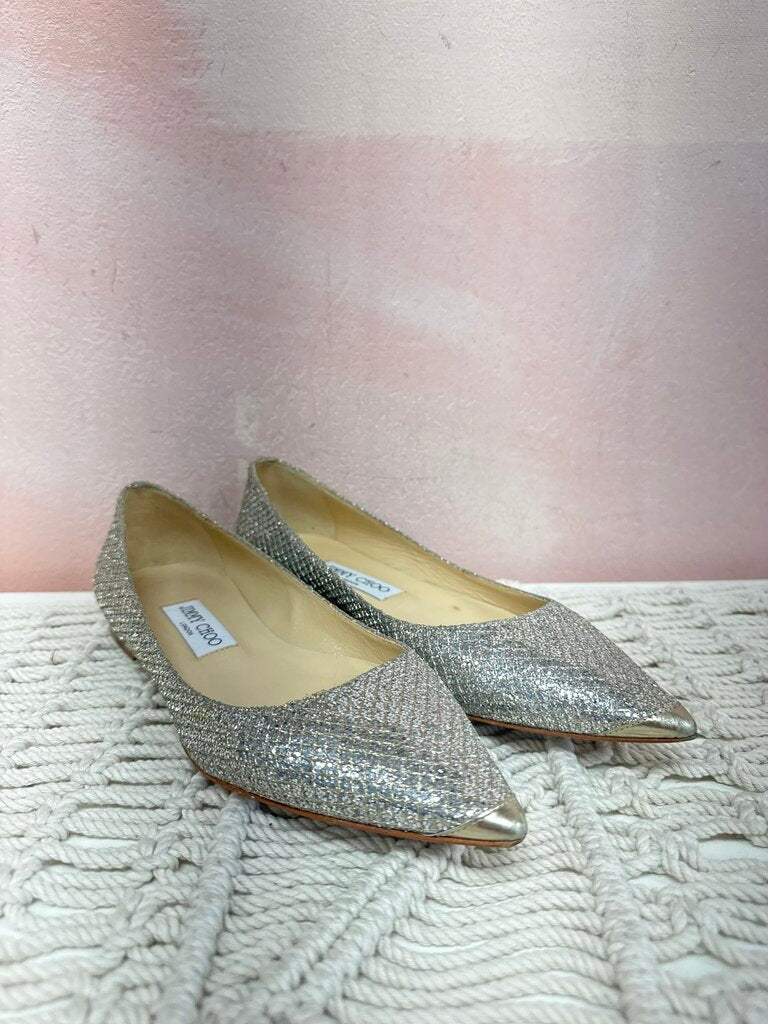 Jimmy Choo Silver Glitter Flat