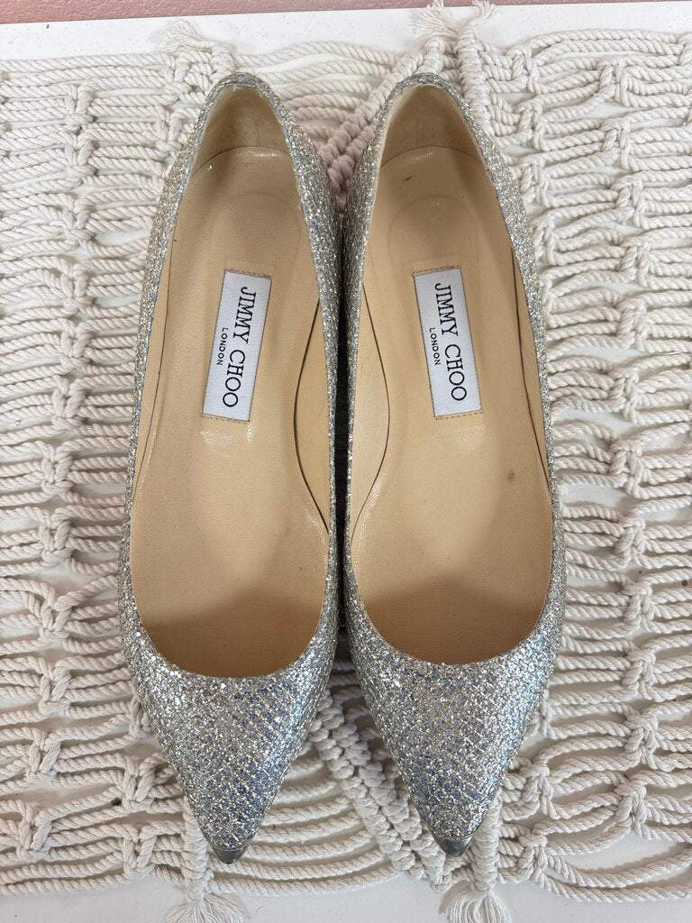 Jimmy Choo Silver Glitter Flat
