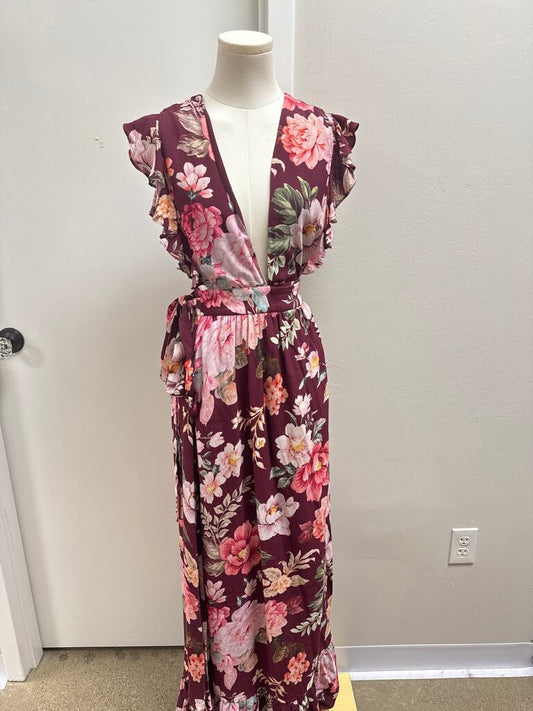 Majorelle Maroon Floral Wrap Maxi Dress