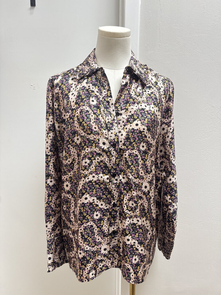 Sandro Black Floral Silk Blouse NWT