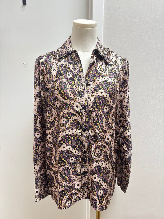 Sandro Black Floral Silk Blouse NWT