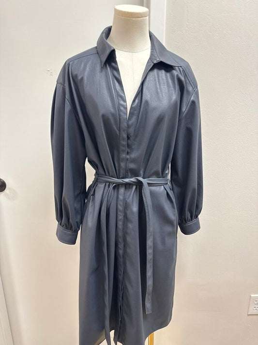 Brochu Walker Slate Blue Faux Leather Button Up Dress