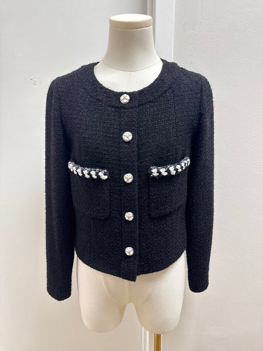 Chanel Black Tweed Cropped Blazer w/Garment Bag