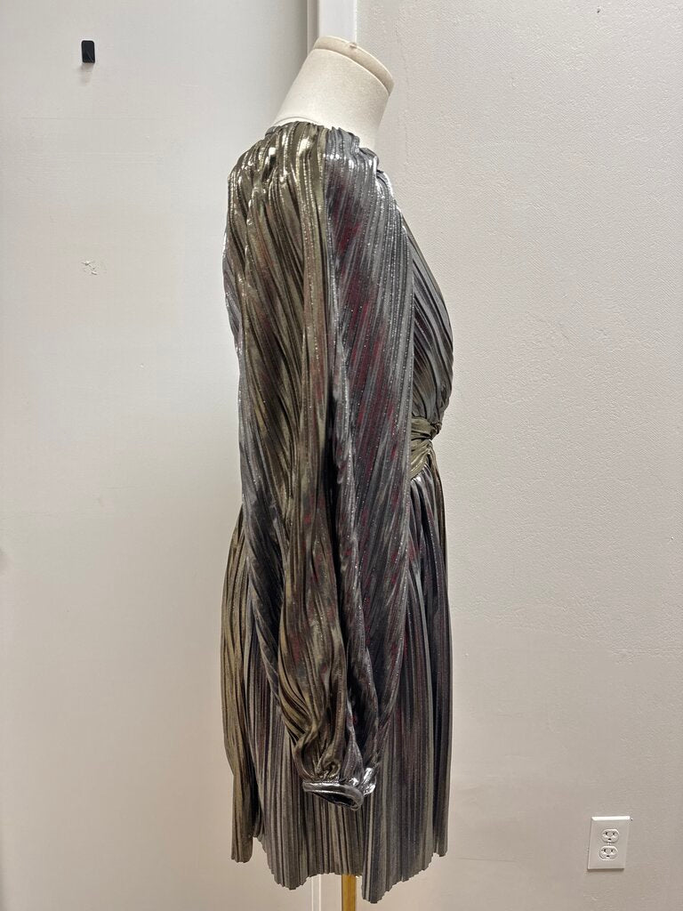 Sabina Musayev Silver Lame Pleated Mini Dress