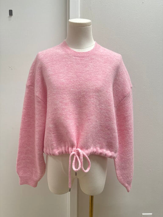 Maje Pink Marled Drawstring Bottom Sweater