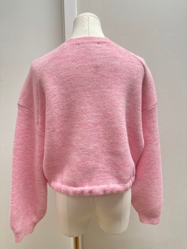 Maje Pink Marled Drawstring Bottom Sweater