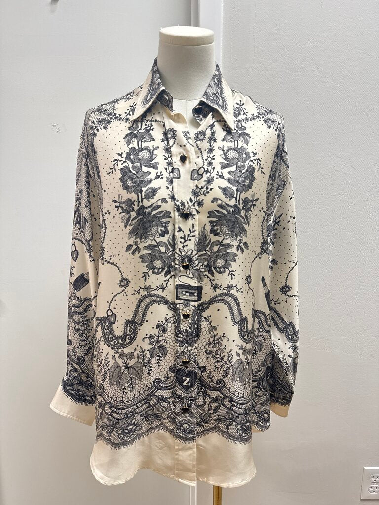 Zimmermann Ivory and Black Locket Silk Button Up