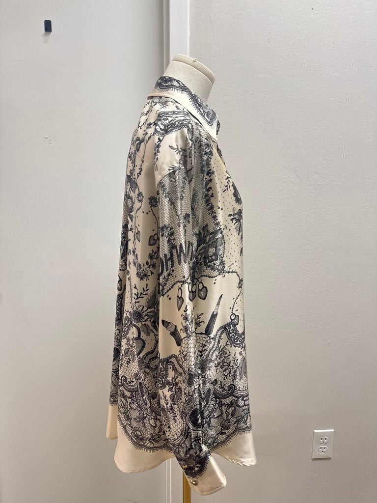 Zimmermann Ivory and Black Locket Silk Button Up