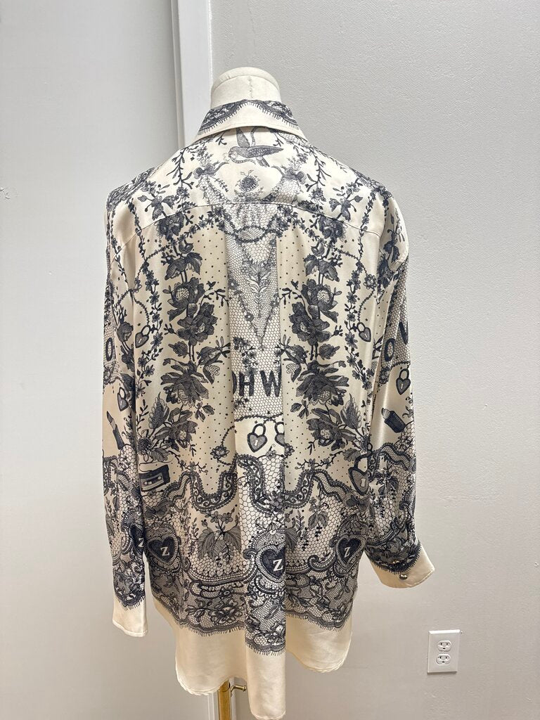 Zimmermann Ivory and Black Locket Silk Button Up
