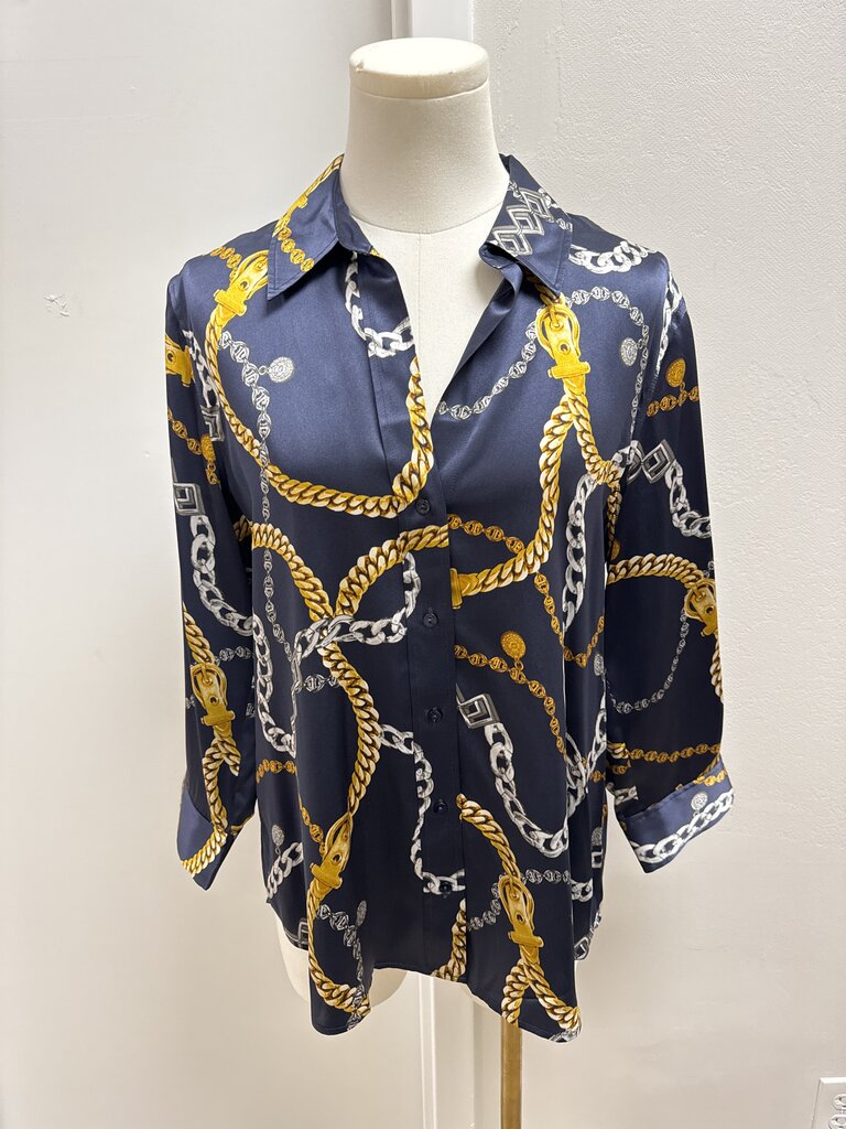 L'Agence Navy Chain Print Blouse