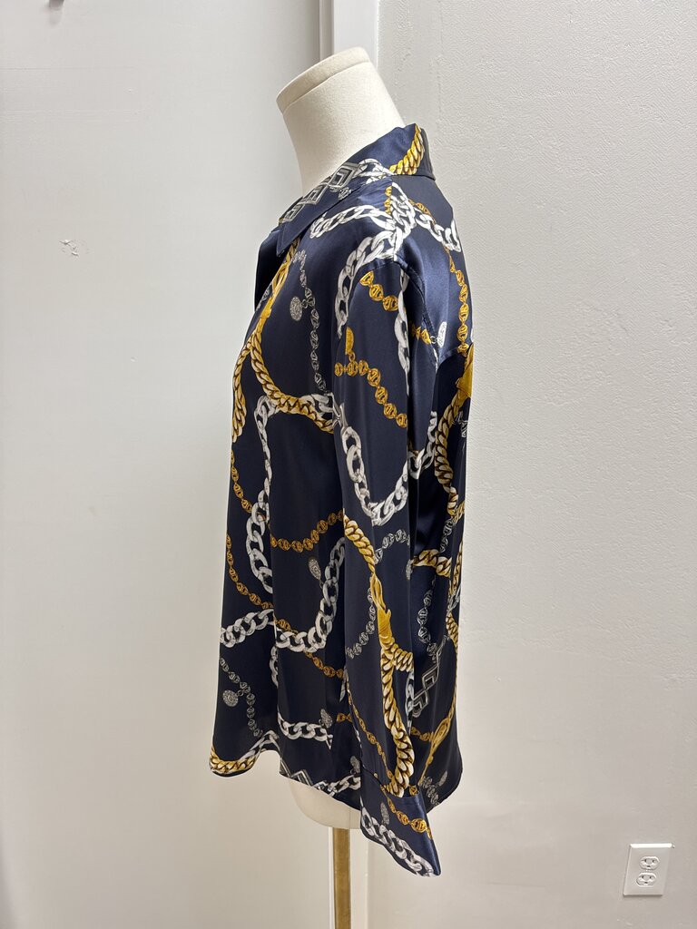 L'Agence Navy Chain Print Blouse