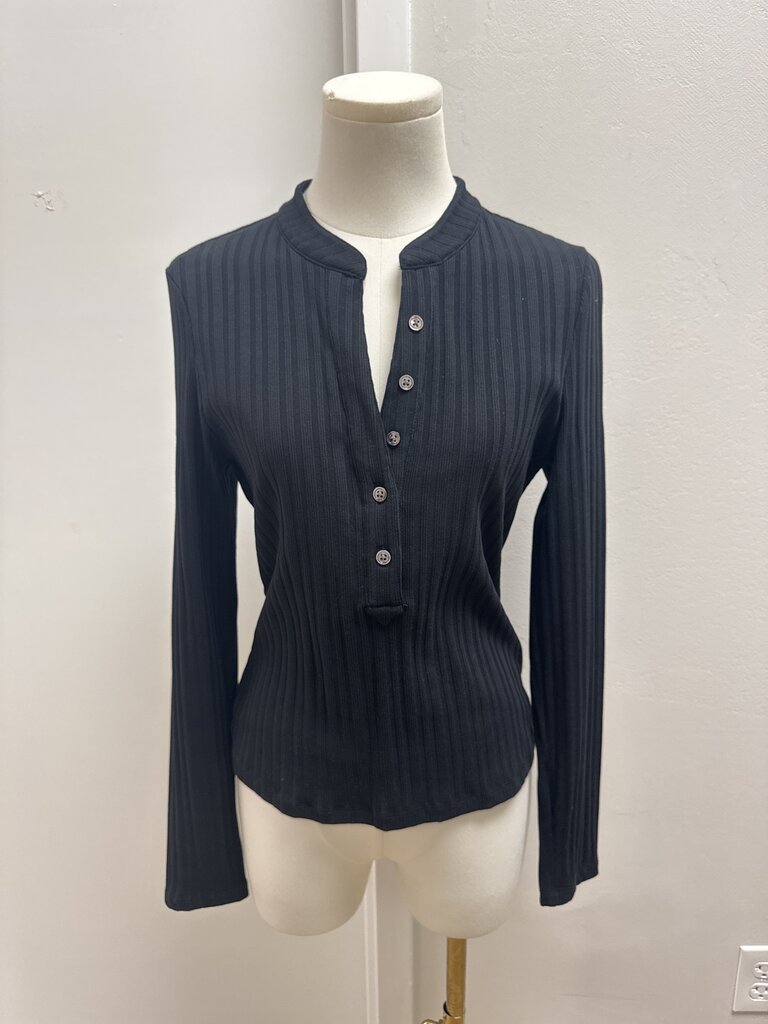 Veronica Beard Black Ribbed Henley