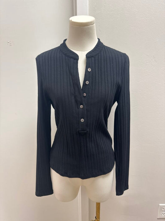 Veronica Beard Black Ribbed Henley