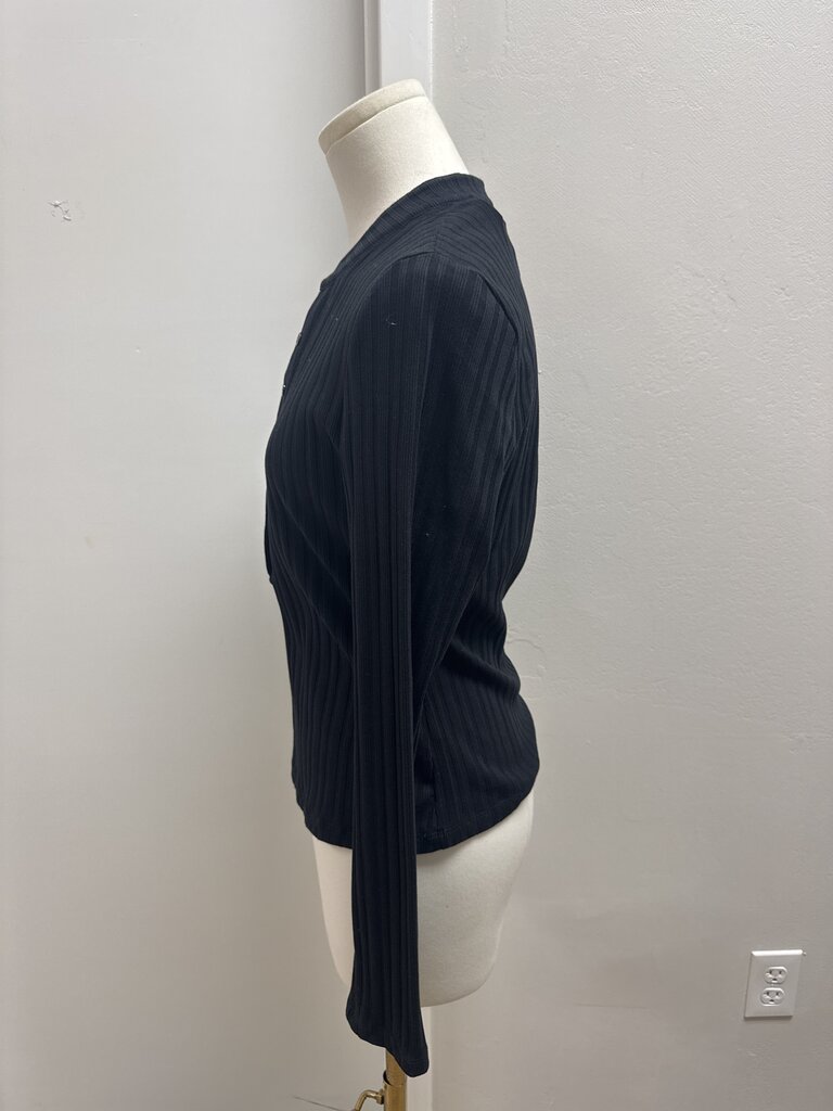 Veronica Beard Black Ribbed Henley