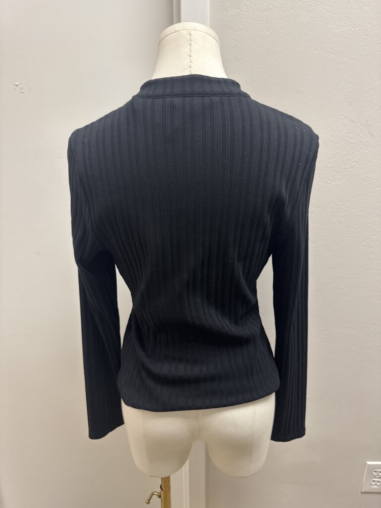 Veronica Beard Black Ribbed Henley