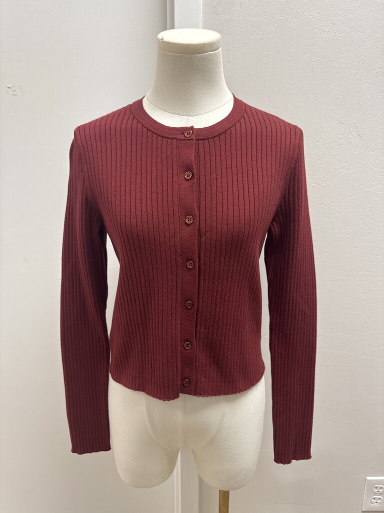 Reformation Maroon Ribbed Cardigan