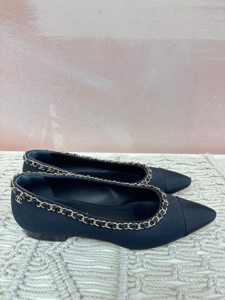 Chanel Black Chain Detail Flats (As Is)