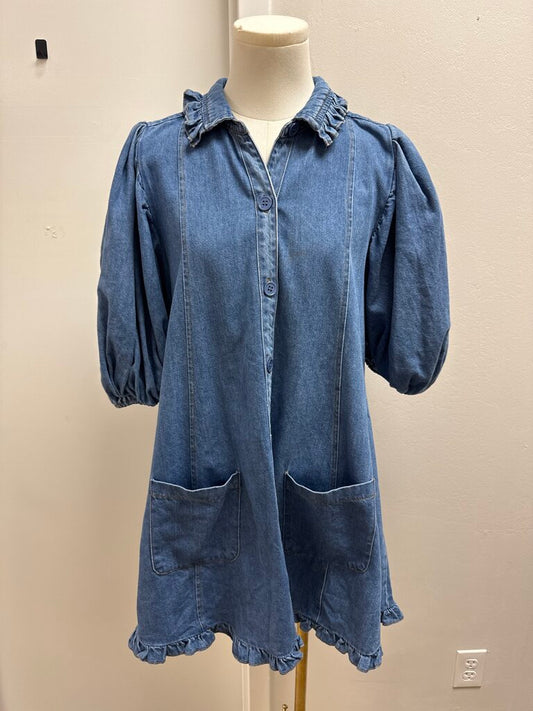 Karlie Denim Puff Sleeve Dress