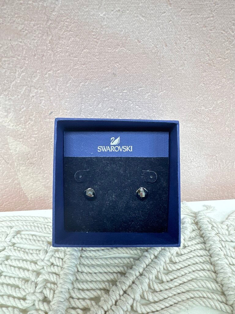 Swarovski Black Crystal Stud Earring w/Box
