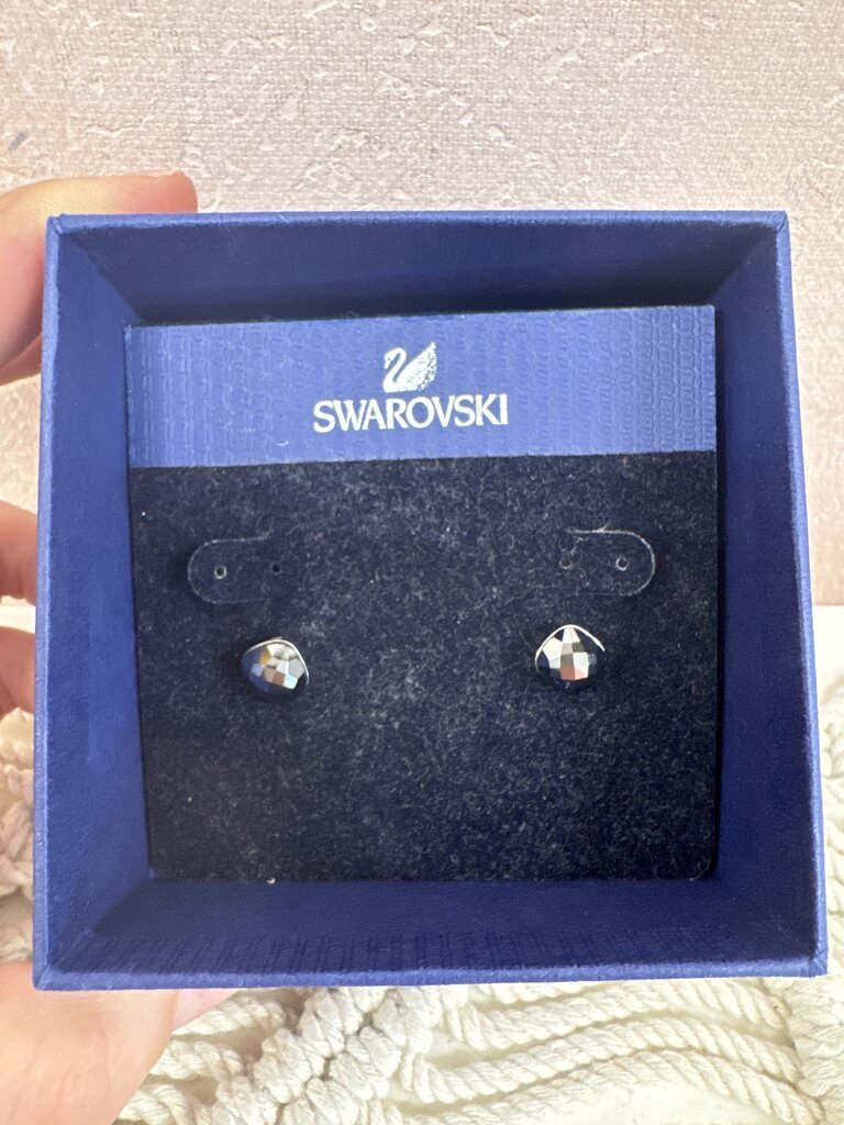 Swarovski Black Crystal Stud Earring w/Box
