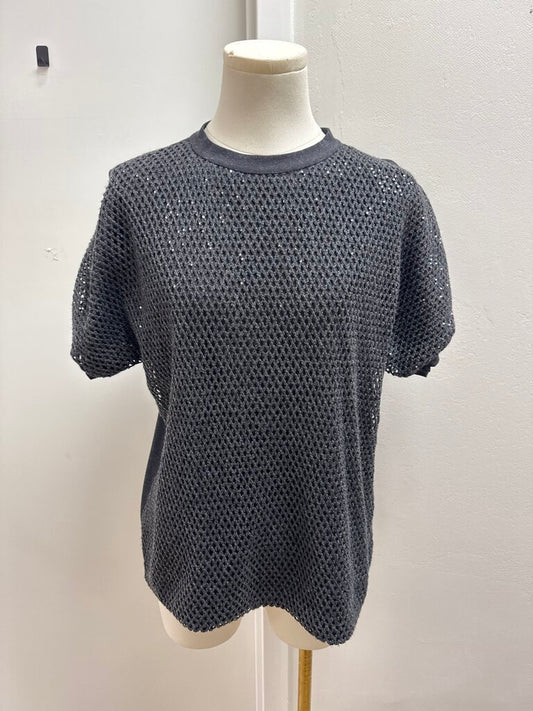 Brunello Cucinelli Grey Puff Sleeve Sequin Top