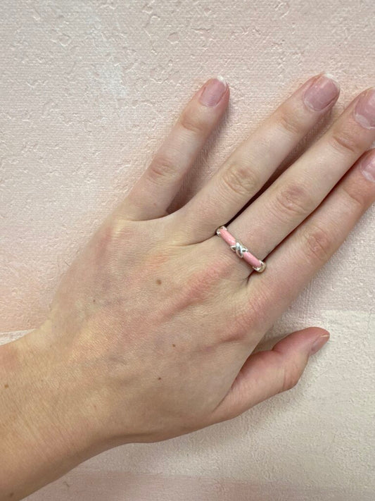 Tiffany & Co Vintage Silver and Pink Enamel X Band w/Box and Bag