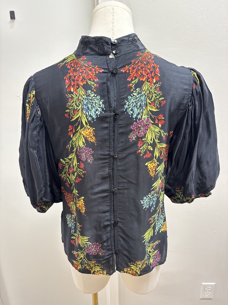 Farm Rio Black Embroidered Top